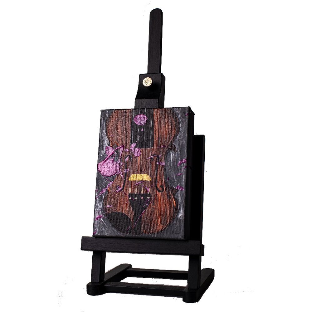 Orig Acrylic Desk Painting w/Easel "Violin on Gray Abstract I" by Dawn M. Wayand